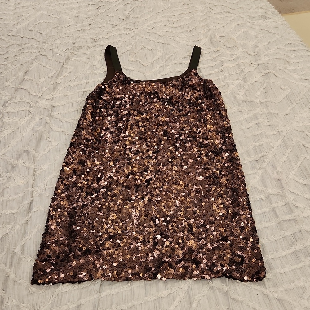 Brown sequin Theory mini shift dress size 4! Such a stunner! - Picture 5 of 9